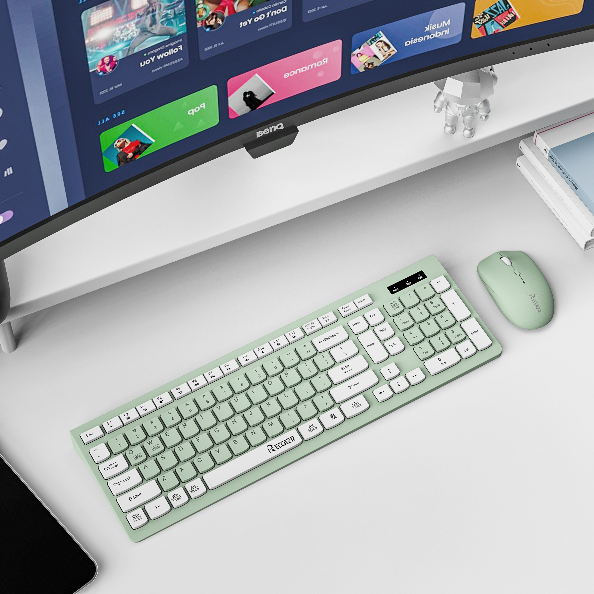 Reccazr Wireless Keyboard and Mouse Combo, 104-Key Green photo 7