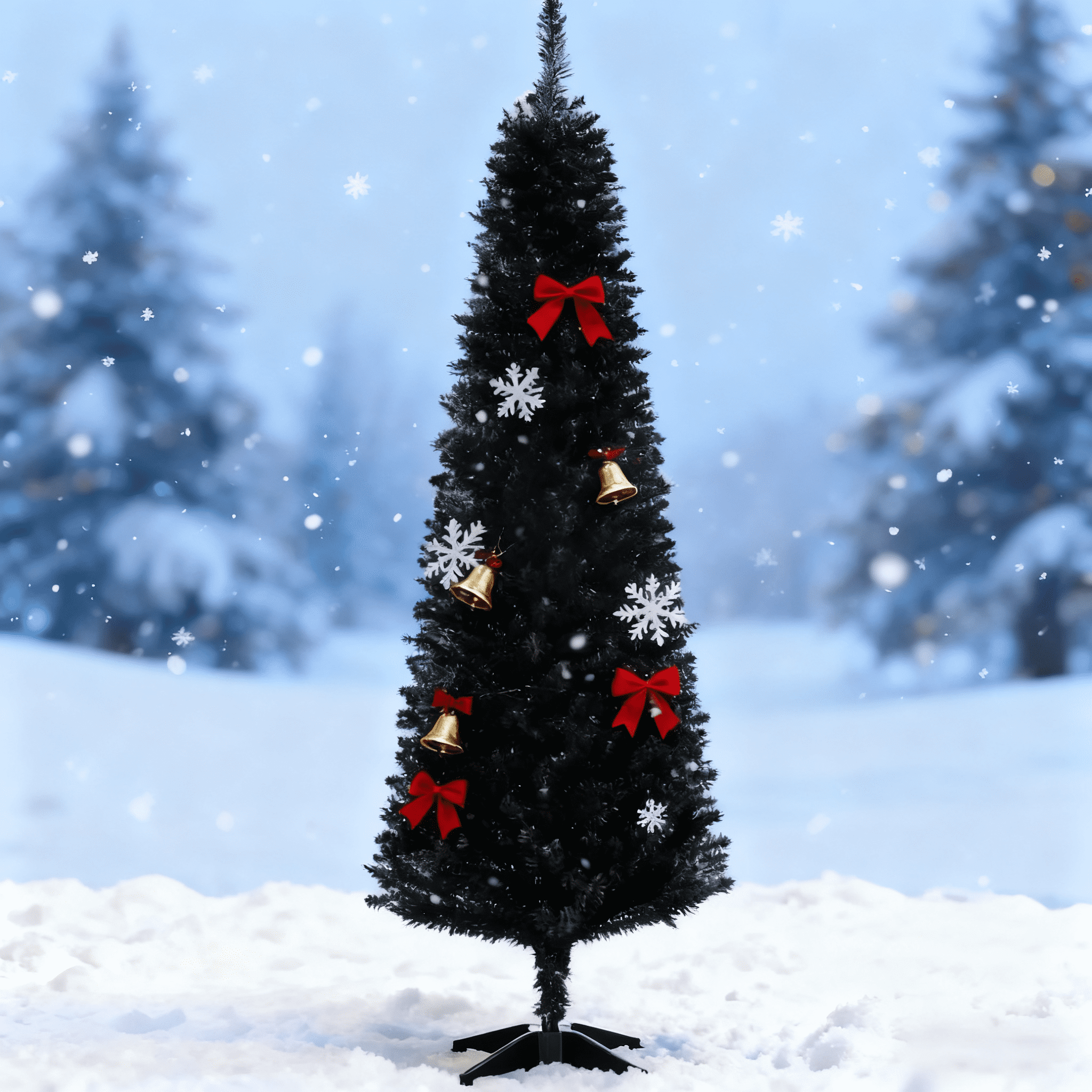 6ft Unlit Black Pencil Christmas Tree 390 Tips Easy Assembly Plastic Base Small Space Holiday Decor