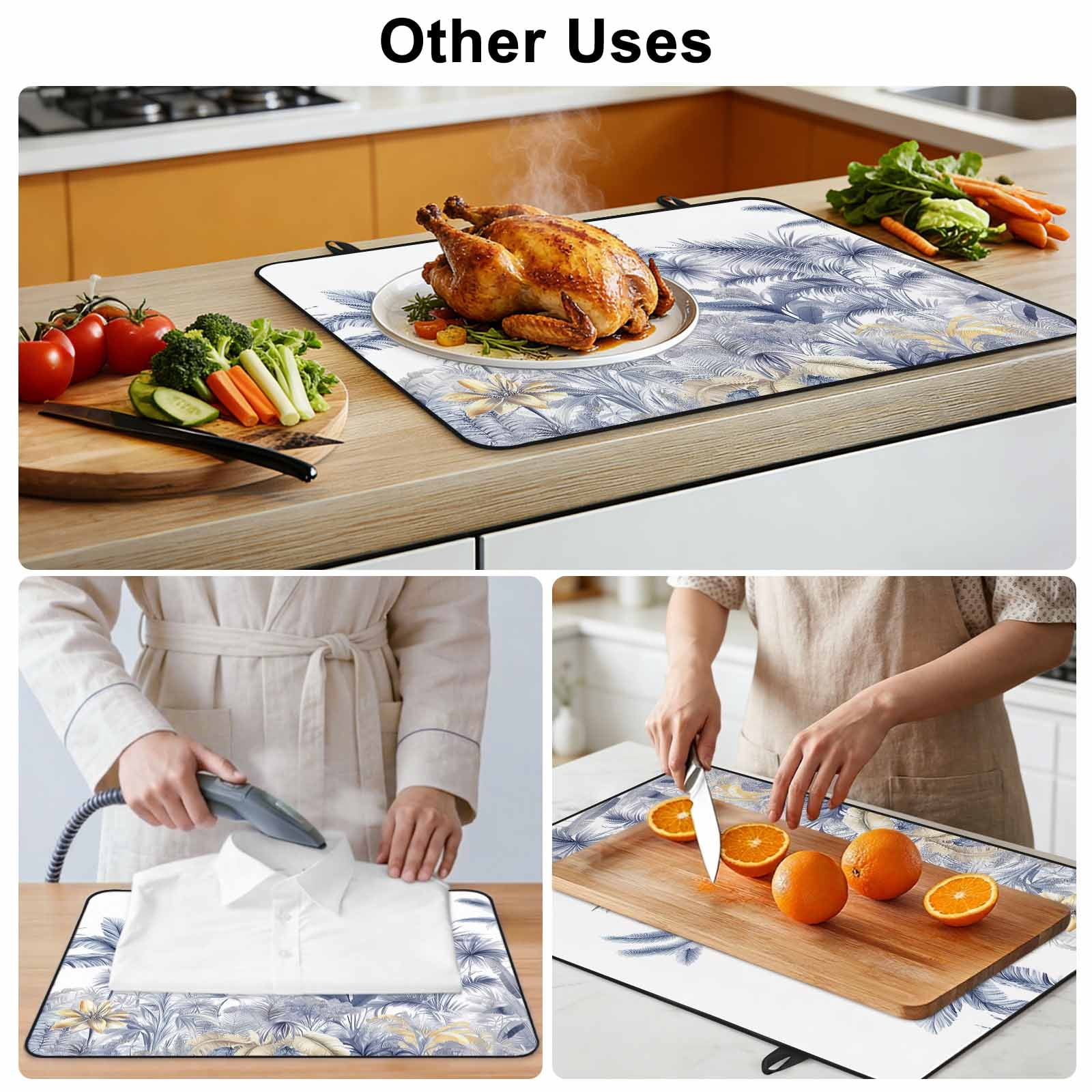 Blue Yellow Palm Tree Stove Top Cover for Electric Stove, Heat-proof & Non Slip Glass Top Stove Cover Protector, Summer Botanical Tropical Kitchen Flat Cooktop Rubber Mat 24x21 Inches