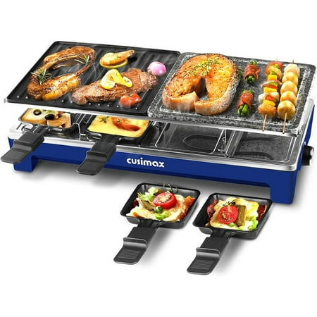 

Raclette Table Grill Indoor Grill Electric Grill Portable Korean Bbq Grill With 2 In 1 Reversible Non-Stick Plate & Natural Grill Stone 8 Raclette Pans 8 Wooden Spatulas For Family Fun 1500W Blue