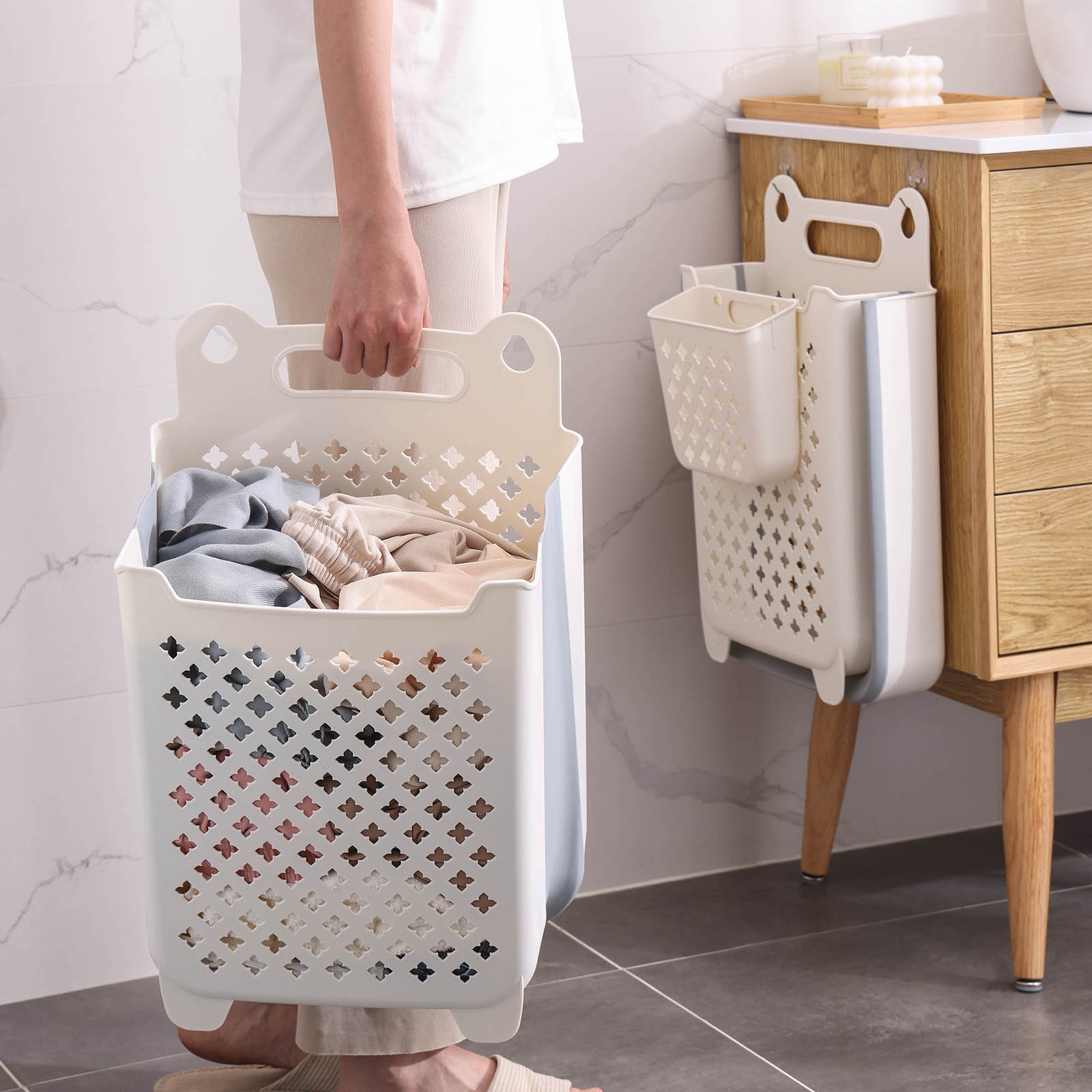 AZXY Plastic Laundry Basket,Large Tall Dirty Clothes Basket for Bathroom Toys,Flexible Laundry Hamper,Hanging Collapsible Foldable Dirty Clothes Hampers