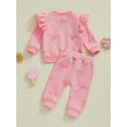 thumbnail image 4 of Suealasg Toddler Girls 2Pcs Fall Outfits Long Sleeve Crew Neck Bow Print Sweatshirt Sweatpants 6M 1T 2T 3T Infant Baby Girls Tracksuit Clothes, 4 of 8