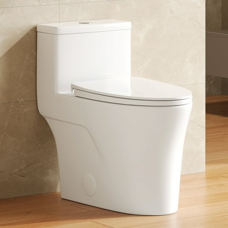 Deervalley One Piece Elongated Toilet, 1/1.28 GPF Dual Flush Rimless Bowl White Toilet With ADA Comfort Seat Height (Seat Included) DV-1F0437