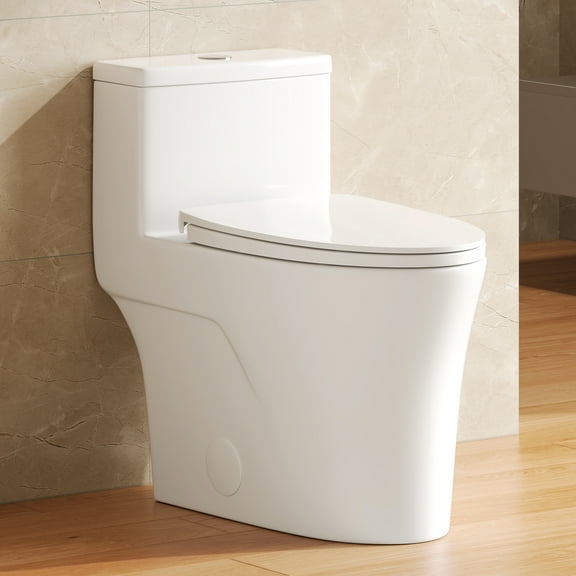 Deervalley One Piece Elongated Toilet, 1/1.28 GPF Dual Flush Rimless Bowl White Toilet With ADA Comfort Seat Height (Seat Included) DV-1F0437