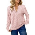 thumbnail image 3 of UVN Long Sleeve Shirts for Women Fall V Neck Waffle Knit Blouses Dressy Casual Tunic Tops Ladies Work Clothes, 3 of 8
