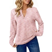 UVN Long Sleeve Shirts for Women Fall V Neck Waffle Knit Blouses Dressy Casual Tunic Tops Ladies Work Clothes