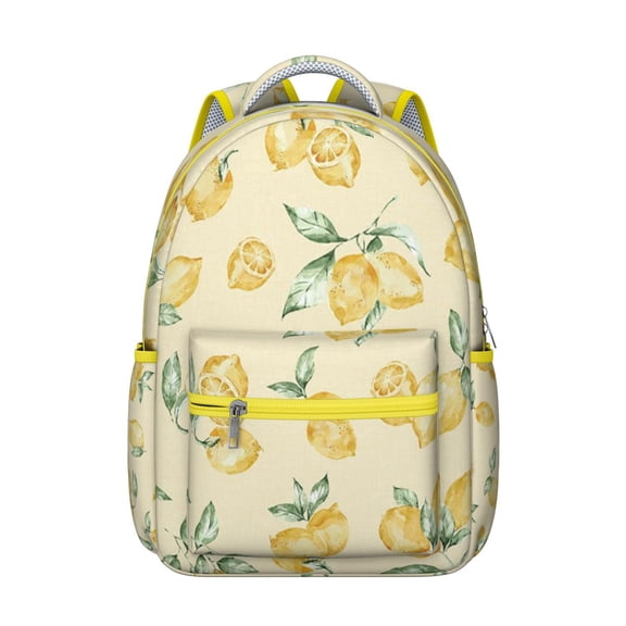 Lemon Print Everyday Backpack - Stylish School Bookbag for Teens & College, Large Capacity Citrus Design Laptop Backpack, Fun Gift