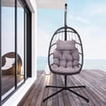 thumbnail image 2 of uhomepro Outdoor Hanging Egg Swing Chair with Cushion and Stand, Backyard Patio Indoor Hanging Egg Chair with Steel Frame, Headrest Pillow, Gray, 2 of 12