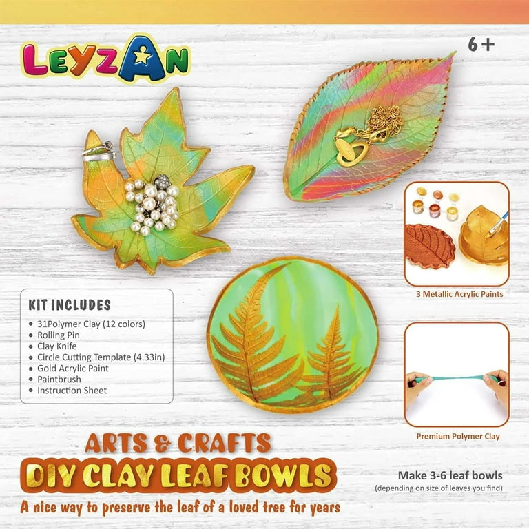 Clay Leaf Bowls Craft Kits Make Your Own Jewelry Dish Arts and Crafts for  Kids Ages 8-12 Creative DIY Gifts for Girls Boys Baking ​Polymer Clay Set
