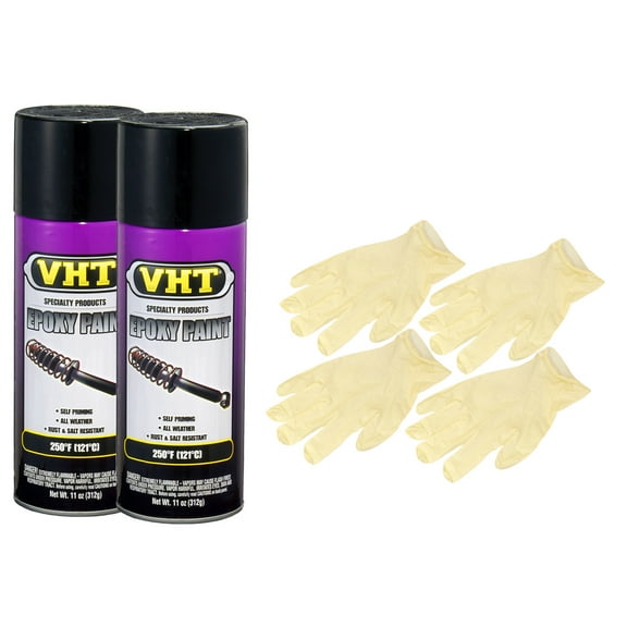 VHT Satin Black Epoxy All Weather Paint (11 oz) Bundle with Latex Gloves (6 Items)