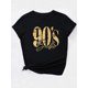 thumbnail image 4 of [Textura de punto] Camiseta gráfica juvenil de inspiración retro de los 90. Camiseta informal de algodón negra con diseño de reloj dorado y rayo. Lavable a máquina. Perfecta para primavera, verano y o, 4 of 7