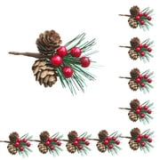 10Pcs Berry Pine Cone Wreath For Holiday Floral Decor Christmas 8cm Simulation Branch Fake Artificial Flower