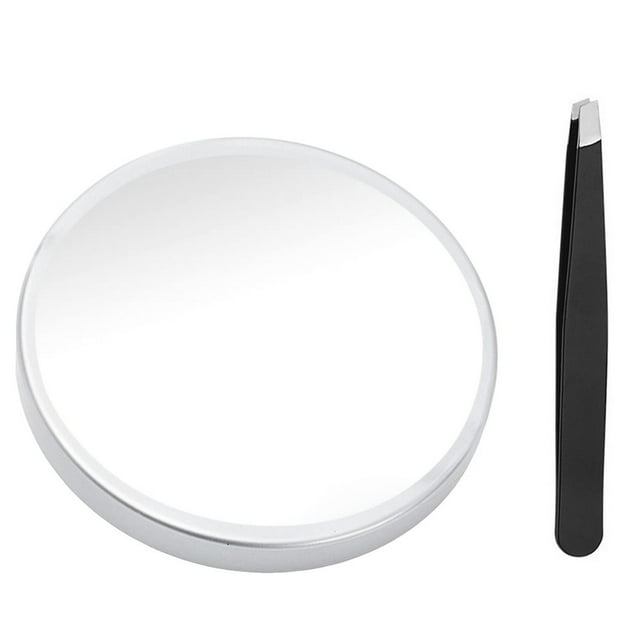 Portable 30X Magnifying Cosmetic Mirror Suction Cup Tweezers Included Portable Magnifier Makeup Mirror for Travel