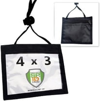 Nylon Neck Wallet Badge Holder with Lanyard - 4 X 3 Credential & Travel Badge Holder with 3 Pockets - Clear Plastic 4X3 Horizontal Window, Zipper Pouch   by Specialist ID (Black)