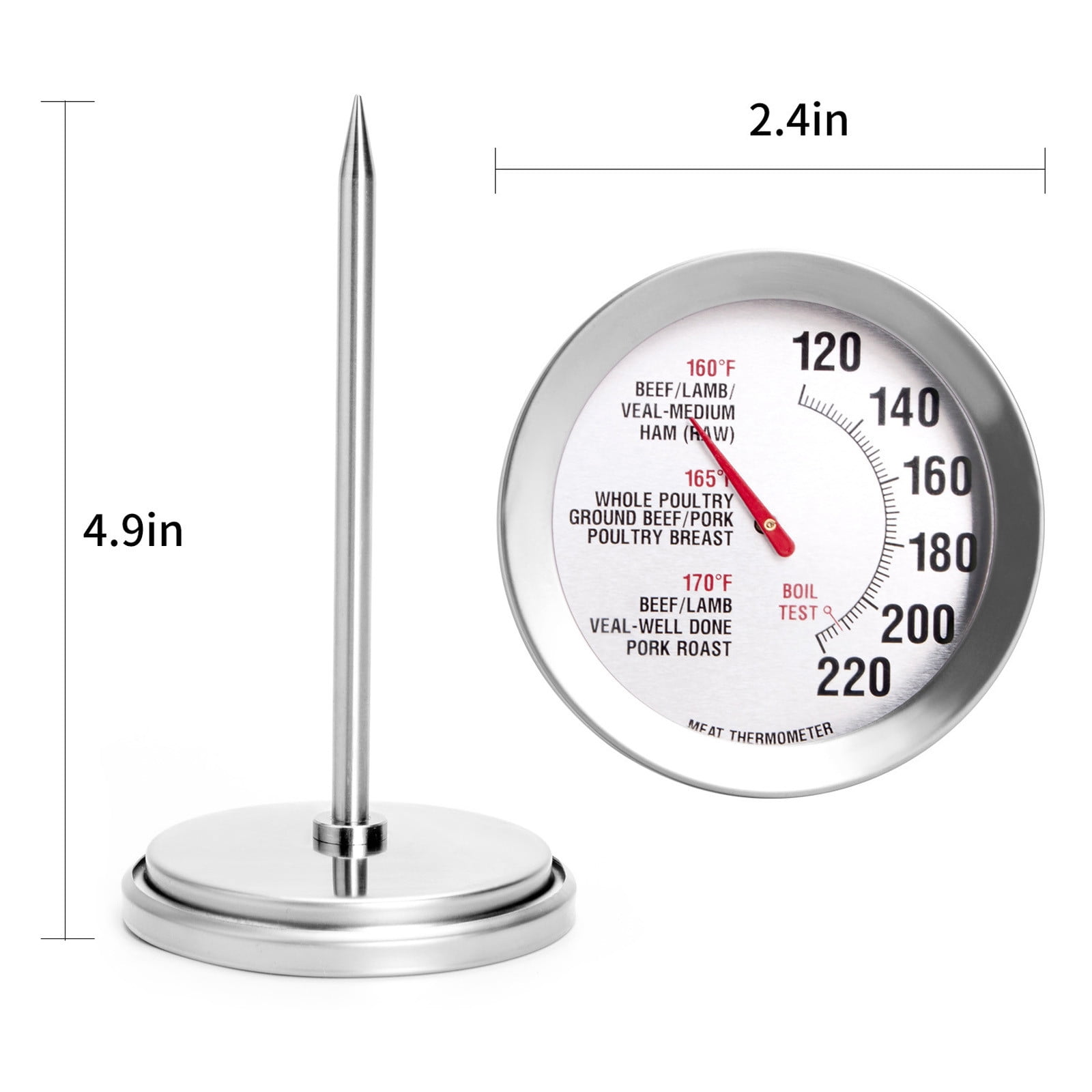 Mainstays NSF Certified Oven Safe Meat Thermometer, Extra Large Dial, Silver