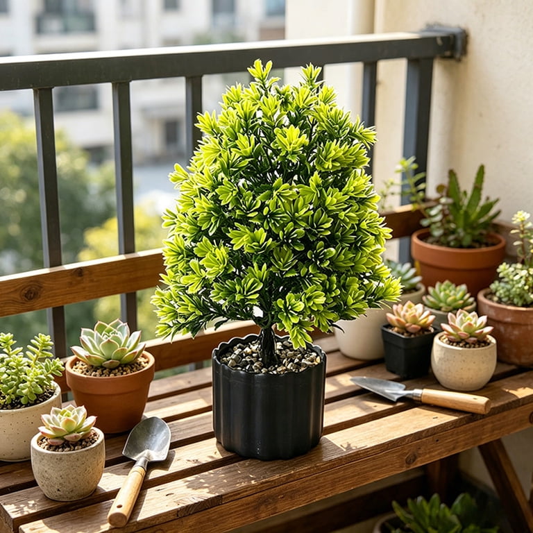 Hoarboeg Artificial Bonsai-Style Potted Plant, 12 inch Faux Greenery Mini Tree in Pot, Realistic Fake Plant for Living Room Office Bookshelf Tabletop