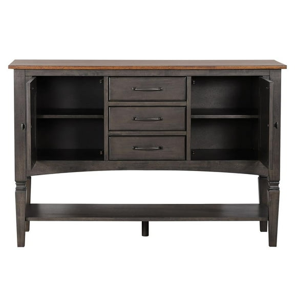 Dakota 8PC 60-78-in Rectangle Expand Dining Table Set w Buffet Brown Gray Wood