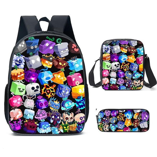 Roblox Blox Fruits Mochila Infantil Set 3 Piezas (mochila + Bolsa De Comida + Estuche Para Lápices)