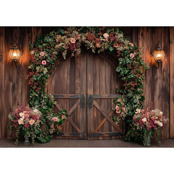 Allenjoy Wooden Arched Door Floral Backdrop