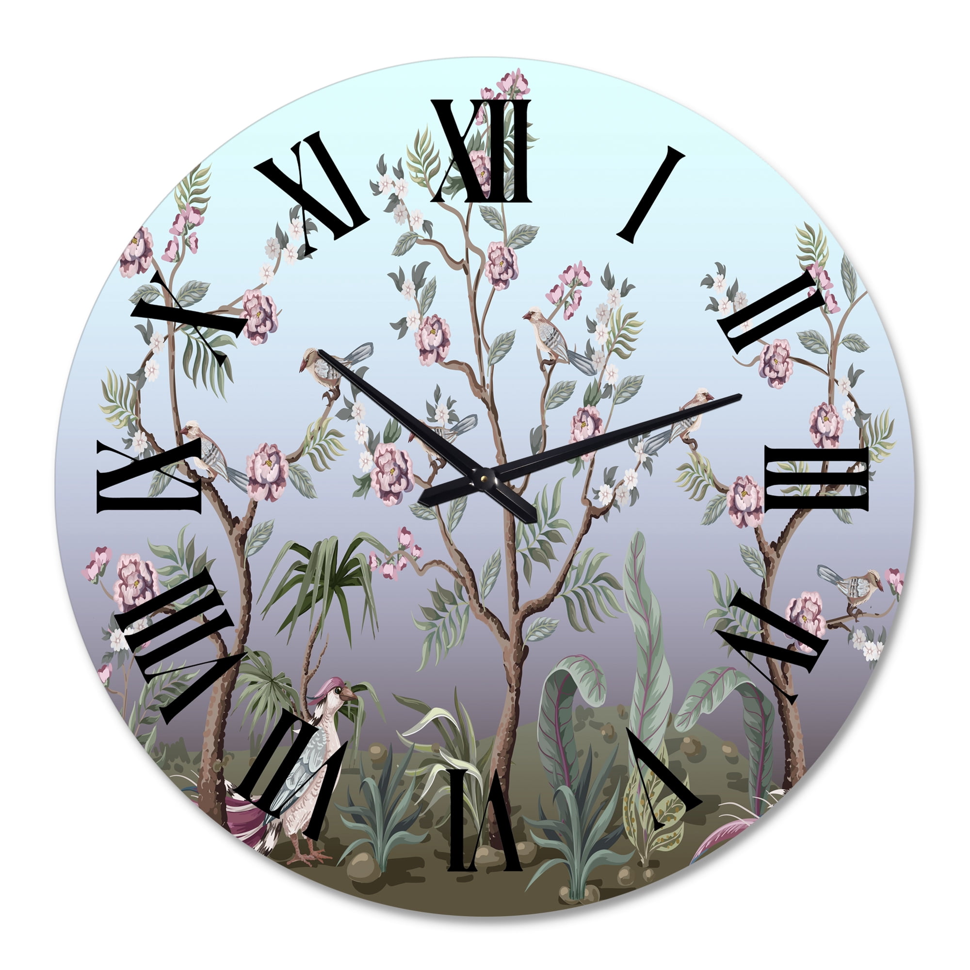Designart 'Chinoiserie With Birds And Peonies Ii' Traditional Wall Clock