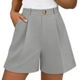 thumbnail image 2 of Cagogo Women Plus Size High Waisted Shorts with Pockets Button Casual Solid Regular Fit Travel Trousers Summer Loose Beach Lounge Wear, Gray S, 2 of 9