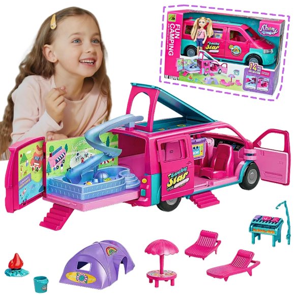 Set de juego Doll Camper Van TMATCHQJOY con muebles y piscina 3+