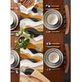 thumbnail image 4 of Abstract Orange Cotton and Linen Triangle Table Runners Long Dresser Scarves Table Decoration for Wedding Party/Graduation Ceremony/Banquet Ombre Geometric Black White Coastal Waves, 4 of 9