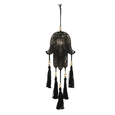SIEYIO Wooden Art Wall Decor Wood Beaded Hamsas Hand Evil Eyes Wall Hanging for Home Bathroom Living Room Office Decor