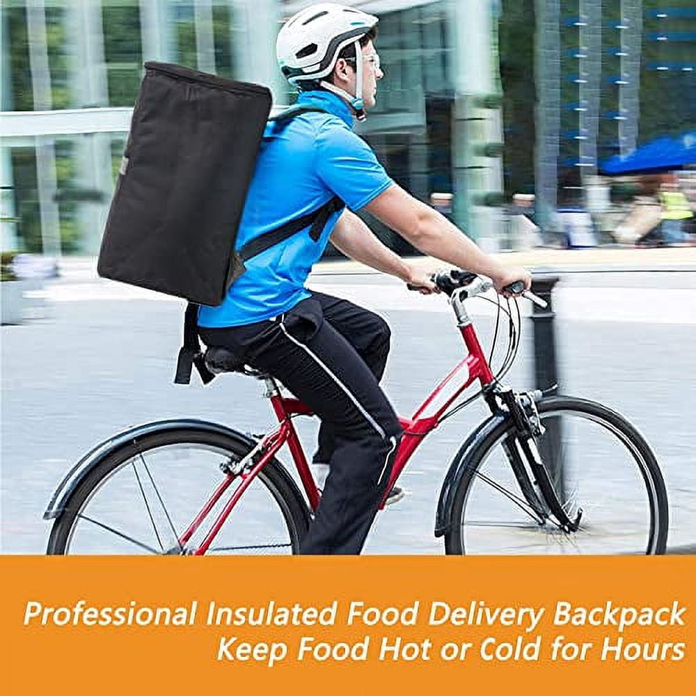 Insulated Food Delivery 3 Pocket Backpack with Drink Cup Holders and Reflector for Deliveries, Groceries, DoorDash, Uber Eats and GrubHub (Black with Silver Reflector)