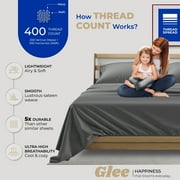 THREAD SPREAD 100% Cotton Queen Bed Sheets - Luxury 400 Thread Count Bed Sheets Queen Size (4 PC, Dark Grey) Silky Soft Cooling Sateen Hotel Sheet Set
