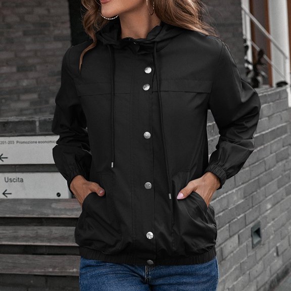 Jacenvly Rain Coat for Women Clearance Waterproof Windproof Drawstring Hooded Pocket Womens Fall Jackets Lightweight Warm Fashionable Casual Coats Hiking Mountain Ski Outdoor Sports Jacket