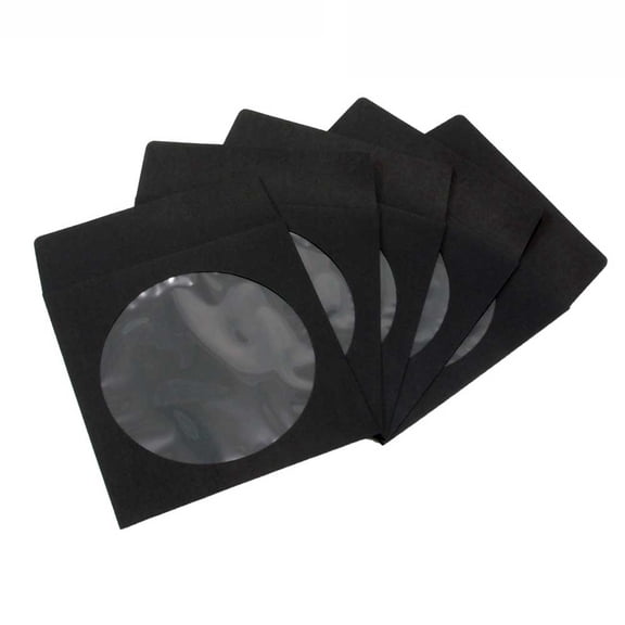 100 Pack Maxtek Premium Thick Black Color Paper CD DVD Sleeves Envelope with Window Cut Out and Flap.