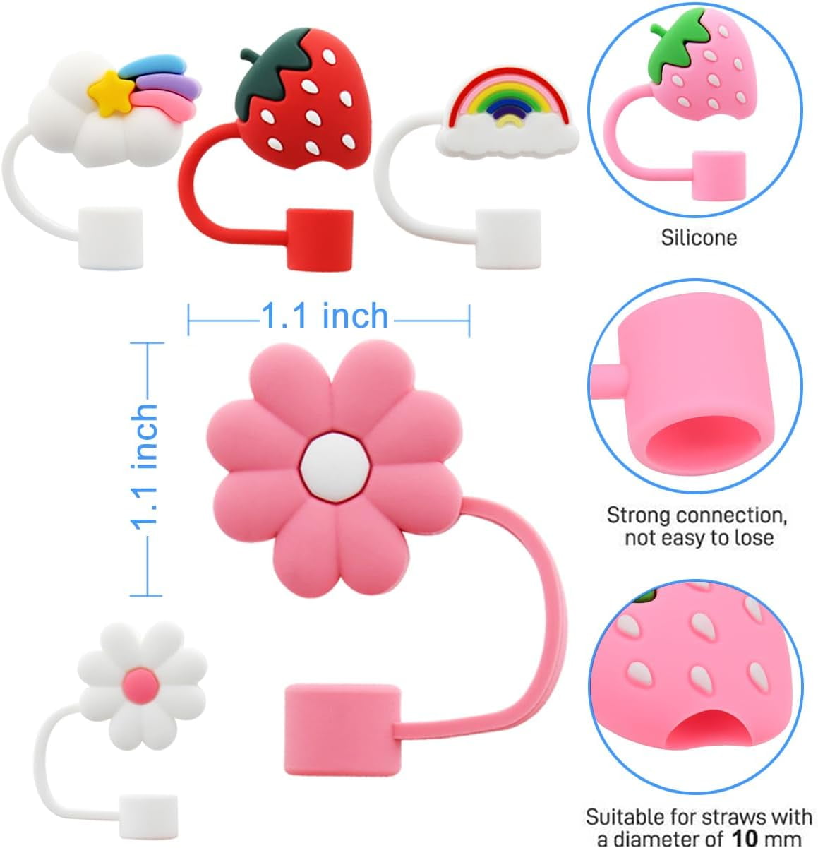 DREMISI 16Pcs Silicone Straw Covers Cap, 8-10 mm Silicone Straw Tips Cover  Reusable Straw Tips Lips Colorful Flower Drinking Straw Plugs Dust-Proof