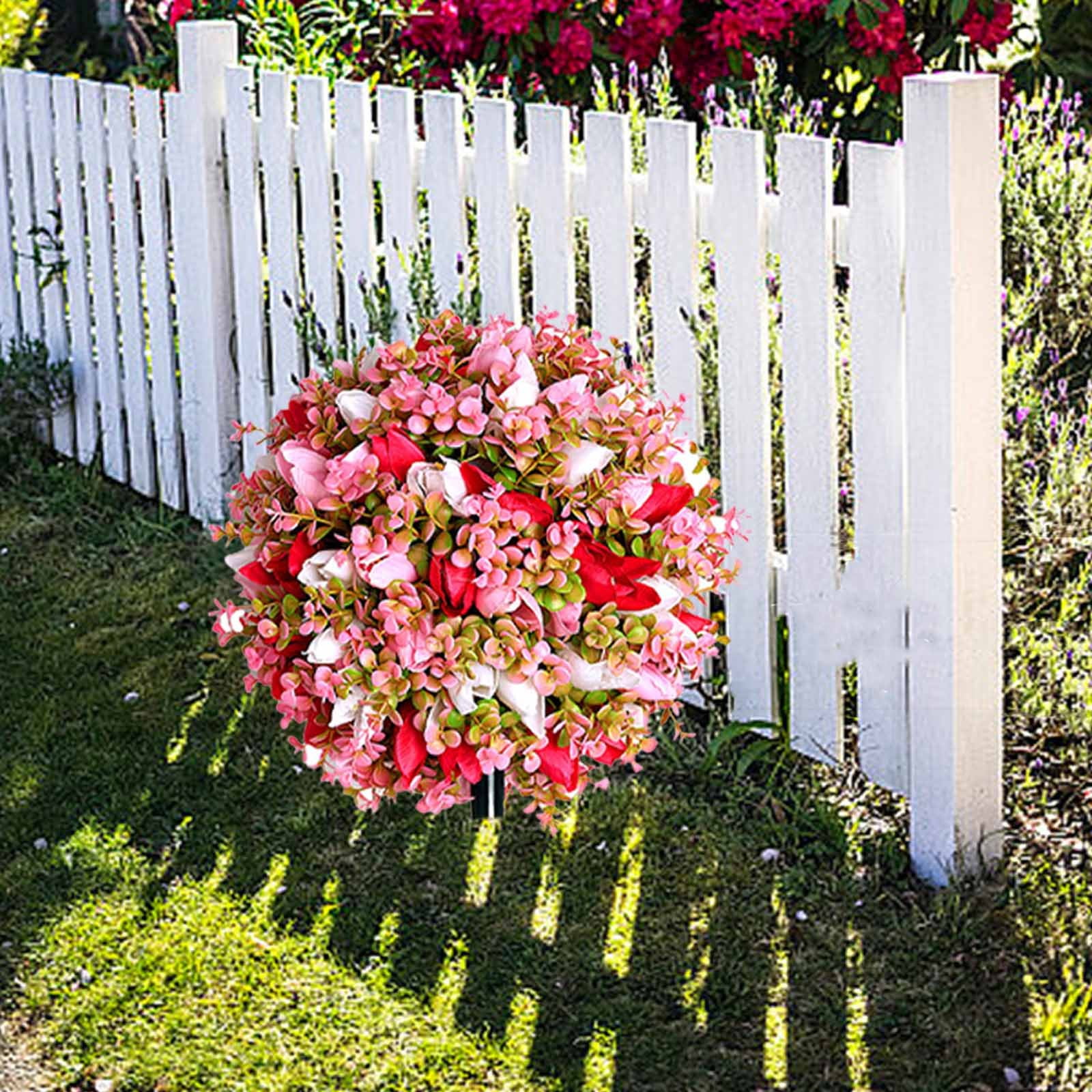 UV Resistant Artificial Cedar Topiary Ball Tree Rose 16 Inch Fake Plants with Ground