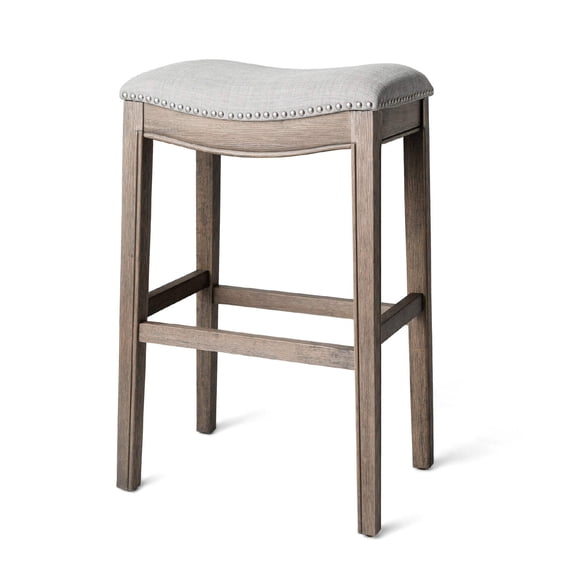 Open Box Maven Lane Adrien Saddle Backless Bar Stool, Reclaimed Oak, Bar Height