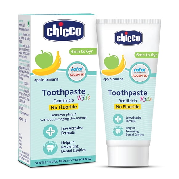 Chicco Toothpaste for Kids, (6m-6y), Apple-Banana Flavour, 50g Each (Pack of 2)