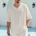 thumbnail image 2 of JTSRKL Mens Jacquard Draped V-Neck Tees Short Sleeve Loose Casual Stylish Shirts Streetwear Leisure Daily Soft Fabric Versatile Pullovers, 2 of 8