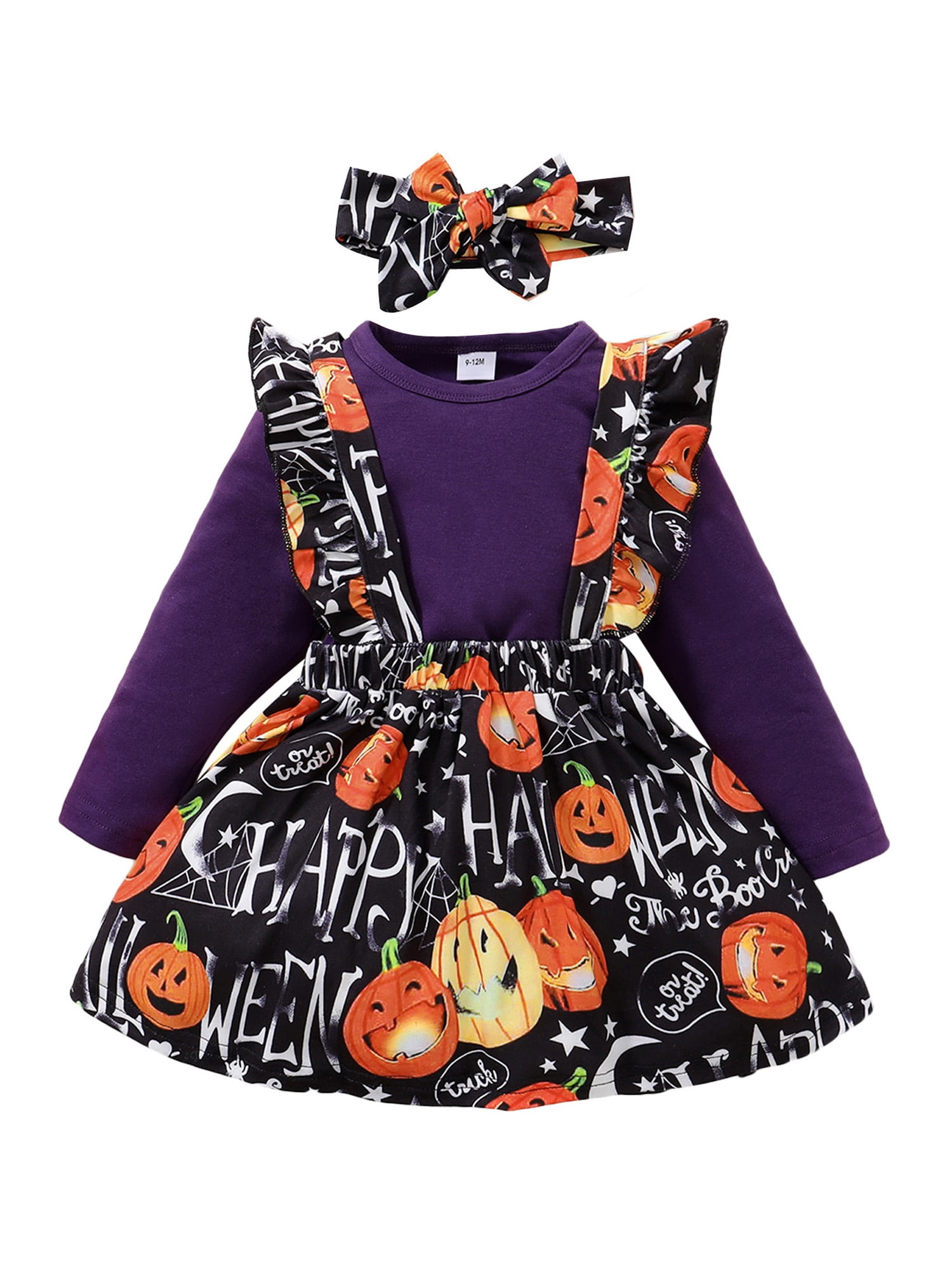 Halloween Toddler Girls Girl Clothes Ruffle Romper Top Suspender Pumpkin Bat Ghost Skirt Outfit Set 
