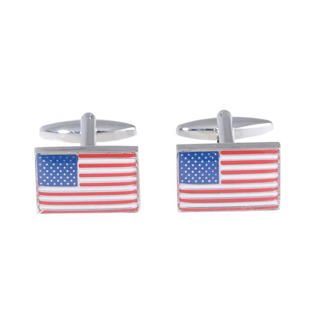 Bey-Berk International J211 Rhodium Plated USA Flag Design Cufflinks - Multi Color
