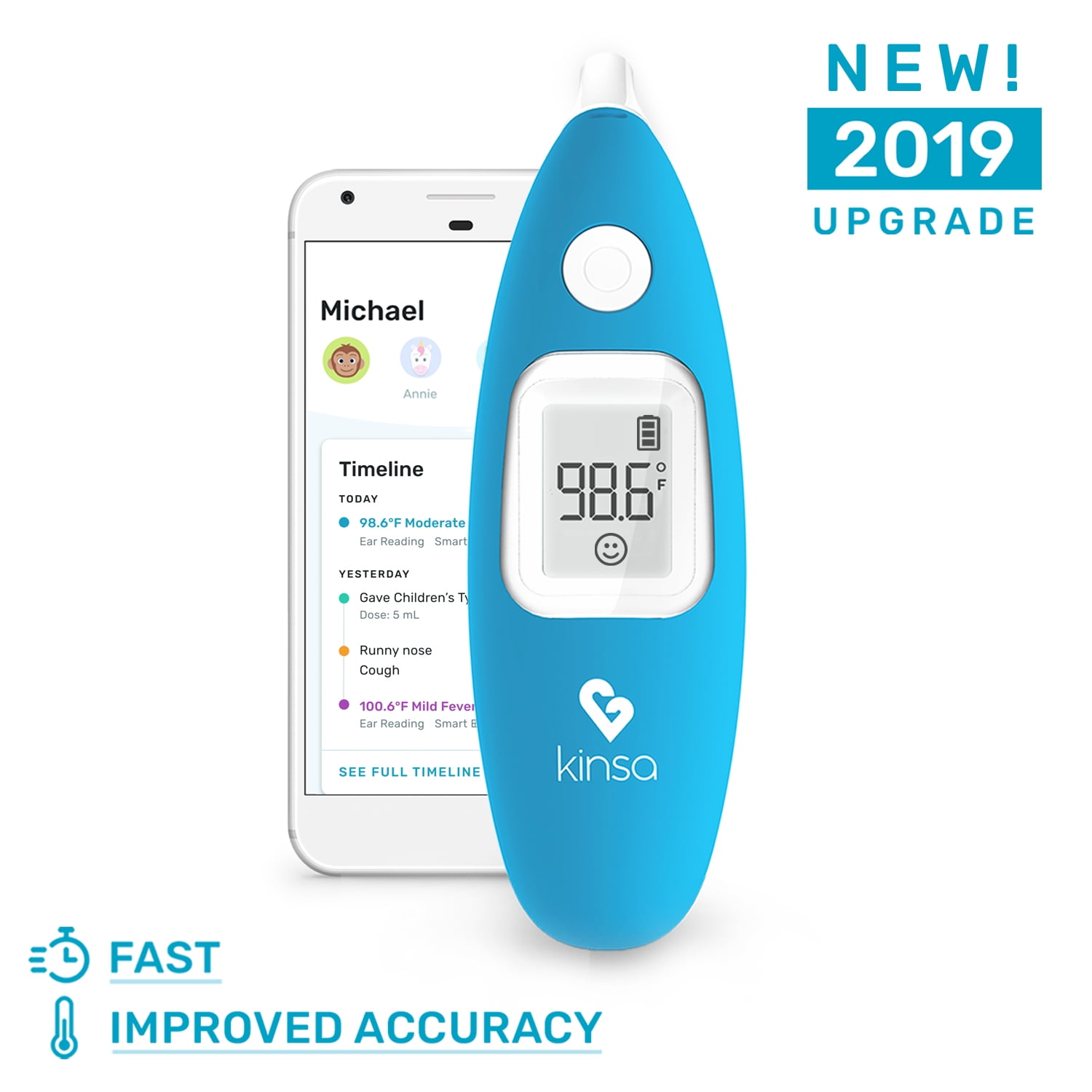 Kinsa Baby Smart Ear Digital Thermometer with Smartphone App & Health