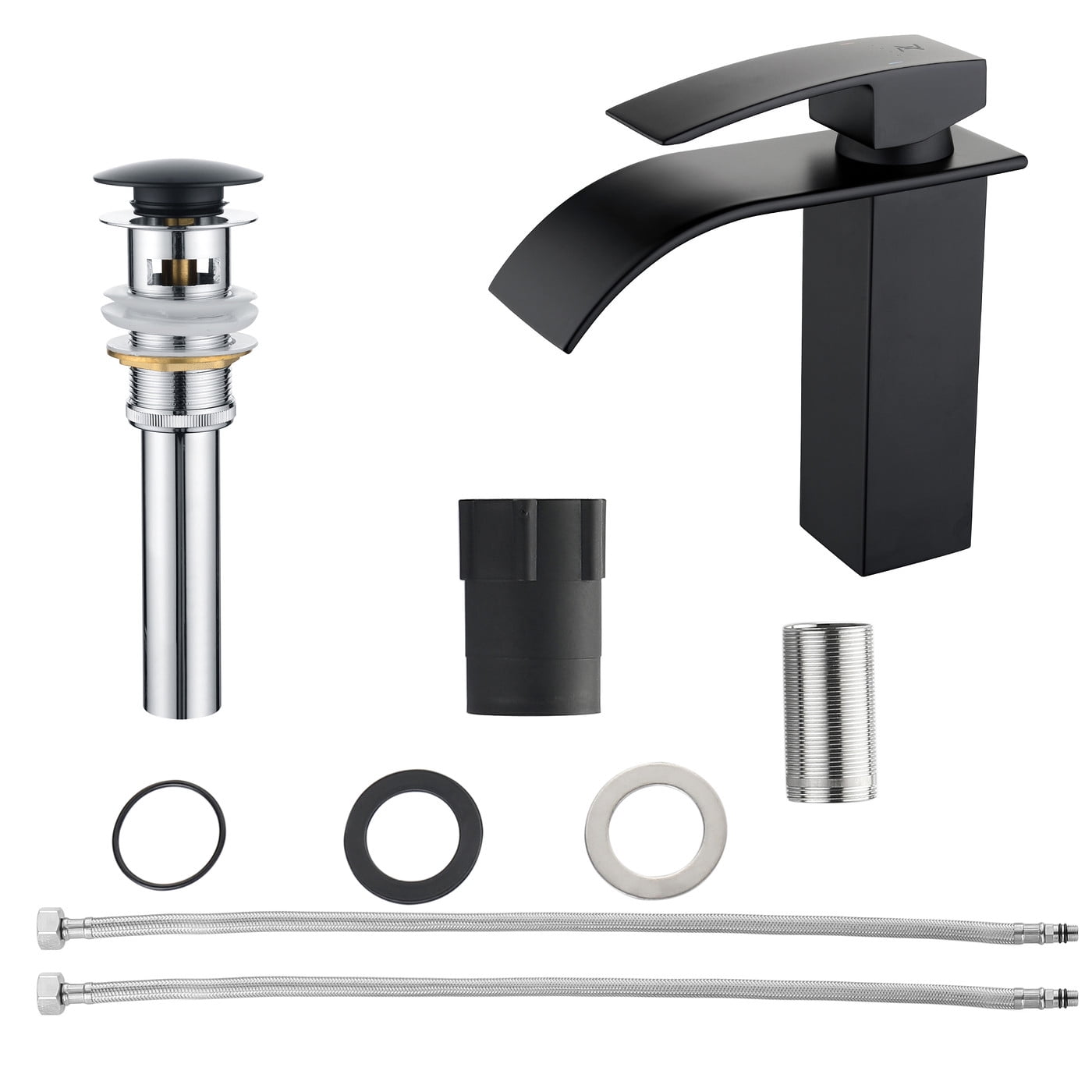 YZZY Single Handle Waterfall Bathroom Faucet Black Bathroom Basin Faucet Single Hole Bathroom Vanity Sink Faucet