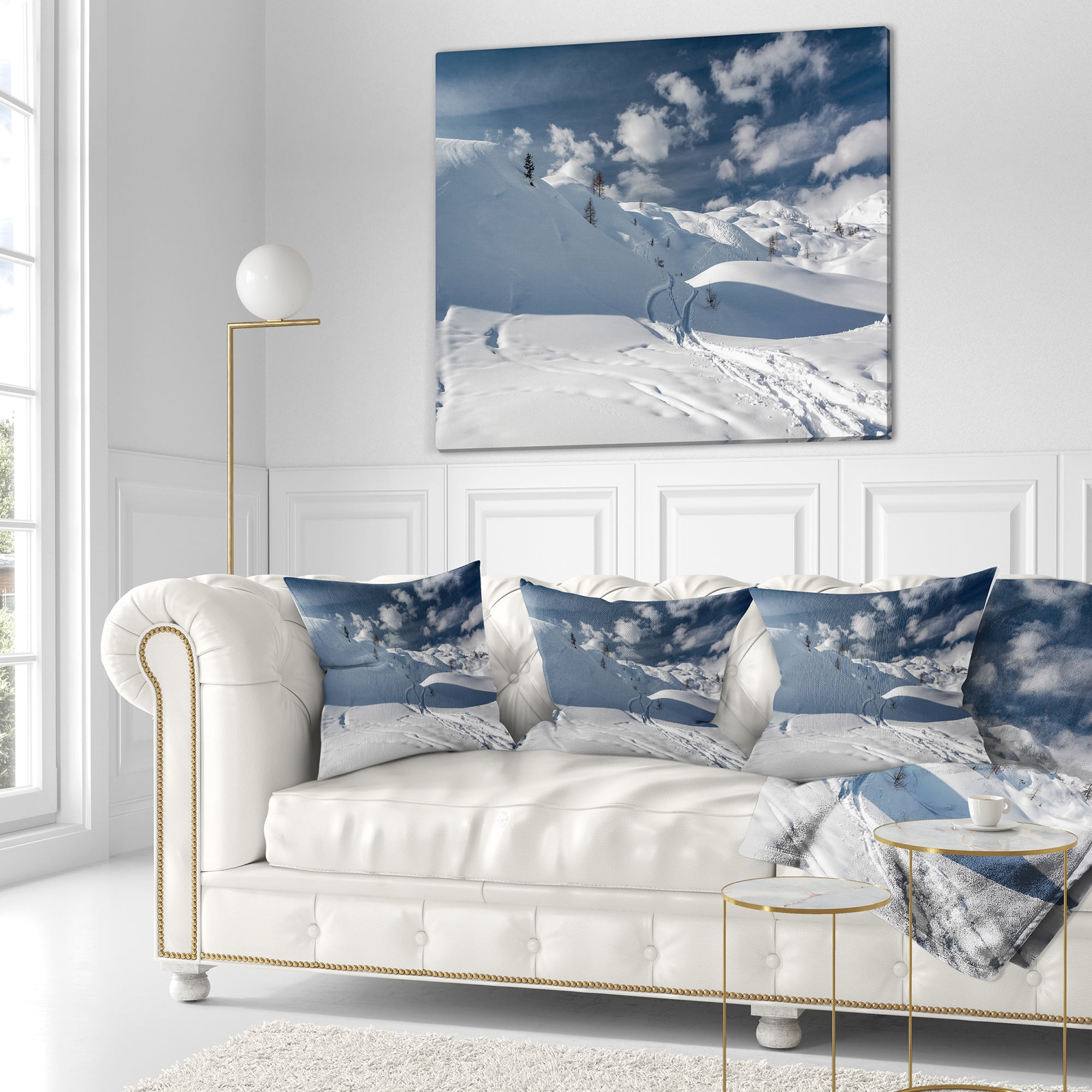 Designart Ski Tracks on a Slope - Landscape Photo Throw Pillow - 16x16