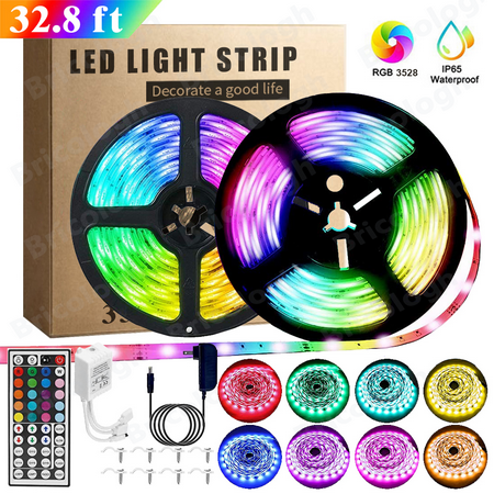 Led Strip Lights 32.8ft 3528 RGB Color Changing strip Lights Led Lights for Bedroom Home Decoration with 44 Keys IR Remote Multiple Colors and DIY Modes