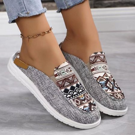 

2024 Foreign Trade Large Size Spring New Printed Slippers Women‘s Slip-on Shoes Lace-up Canvas Casual Women‘s Shoes for Women