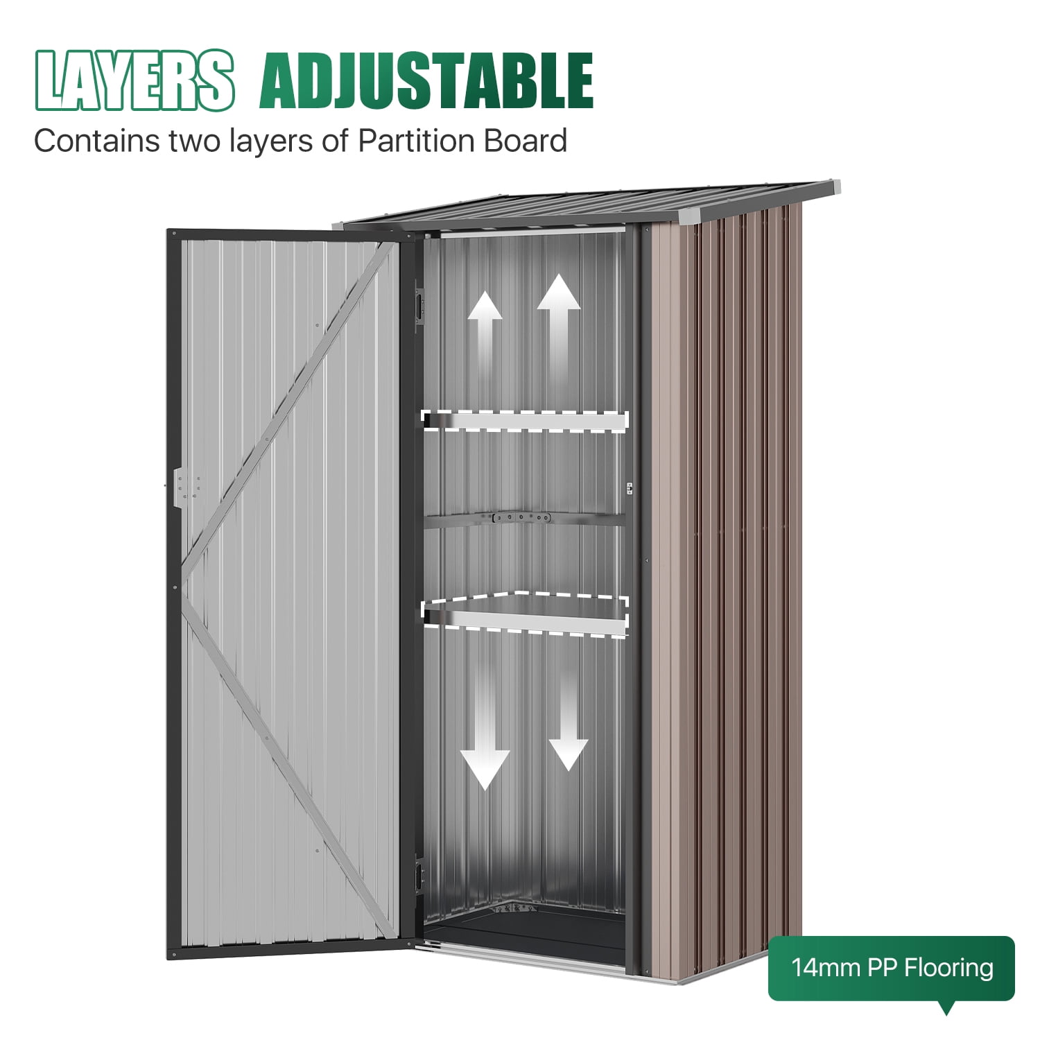 Clouddwell 3x3 FT Outdoor Metal Storage Cabinet with Floor & 2 Adjustable Shelves, Small Lockable Garden Shed