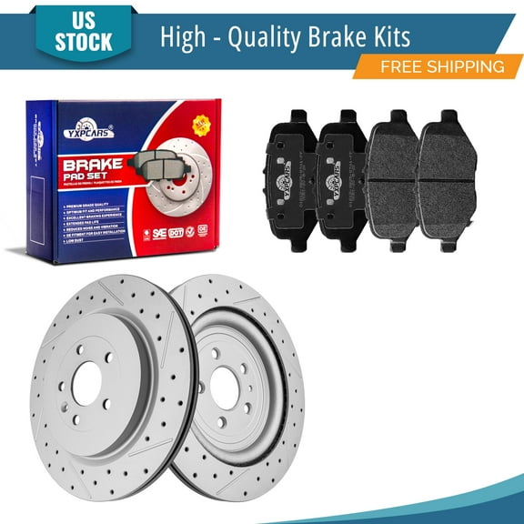 YXPCARS 6PCS Rear Brake Kits, Drilled & Slotted Brake Rotors (120.65137)   Ceramic Brake Pads Kit for Ford Explorer Flex Taurus Lincoln MKS MKT (680983 1612)