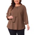 thumbnail image 1 of Blusa de chiffon con volantes de cuello redondo para mujer de tallas grandes Agnes Orinda, blusa de oficina 3X marrón oscuro, 1 of 5