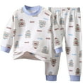 thumbnail image 1 of Pyjama de Noël pour Enfants Père Noël Col Rond Doux et Confortable Haut à Manches Longues et Pantalon Ensemble Tenues des Fêtes Bleu Imprimé Pyjama Garçon 3-4 Ans, 1 of 2