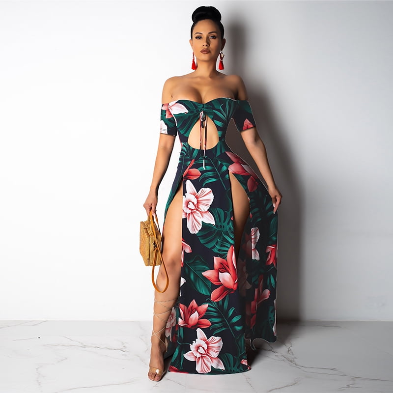Off the shoulder tropical maxi dress Clearance
