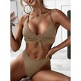 thumbnail image 1 of ZAFUL Women Swimsuit Cinched Ribbed Lace Up Brazilian Bikini Swimwear Light Coffee S, 1 of 6